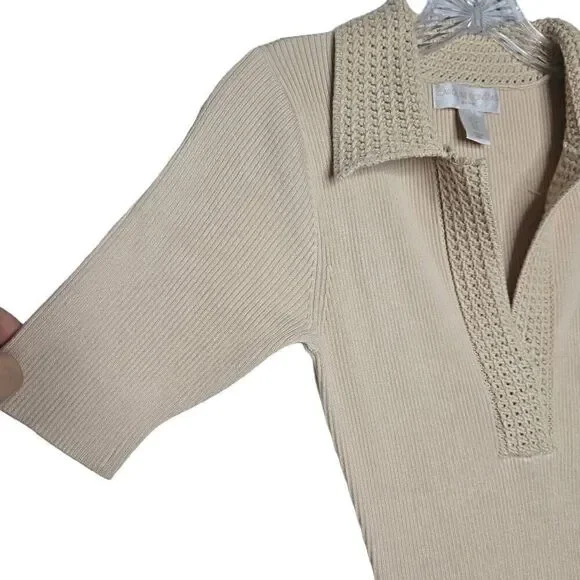 NEW Caroline Constas Ribbed Knit Crochet Collar Midi Dress Size Small - Picture 5 of 11